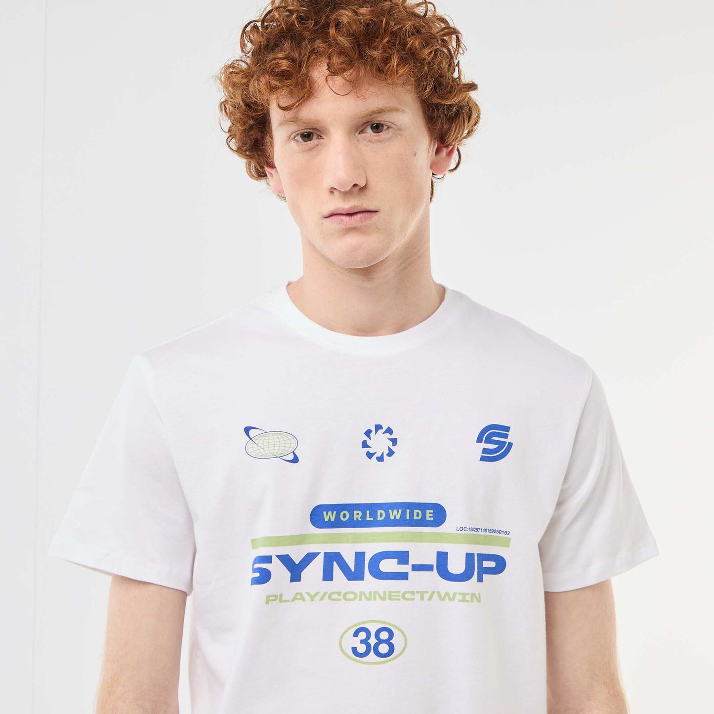 T-shirt imprimé placé en coton uni BLANC