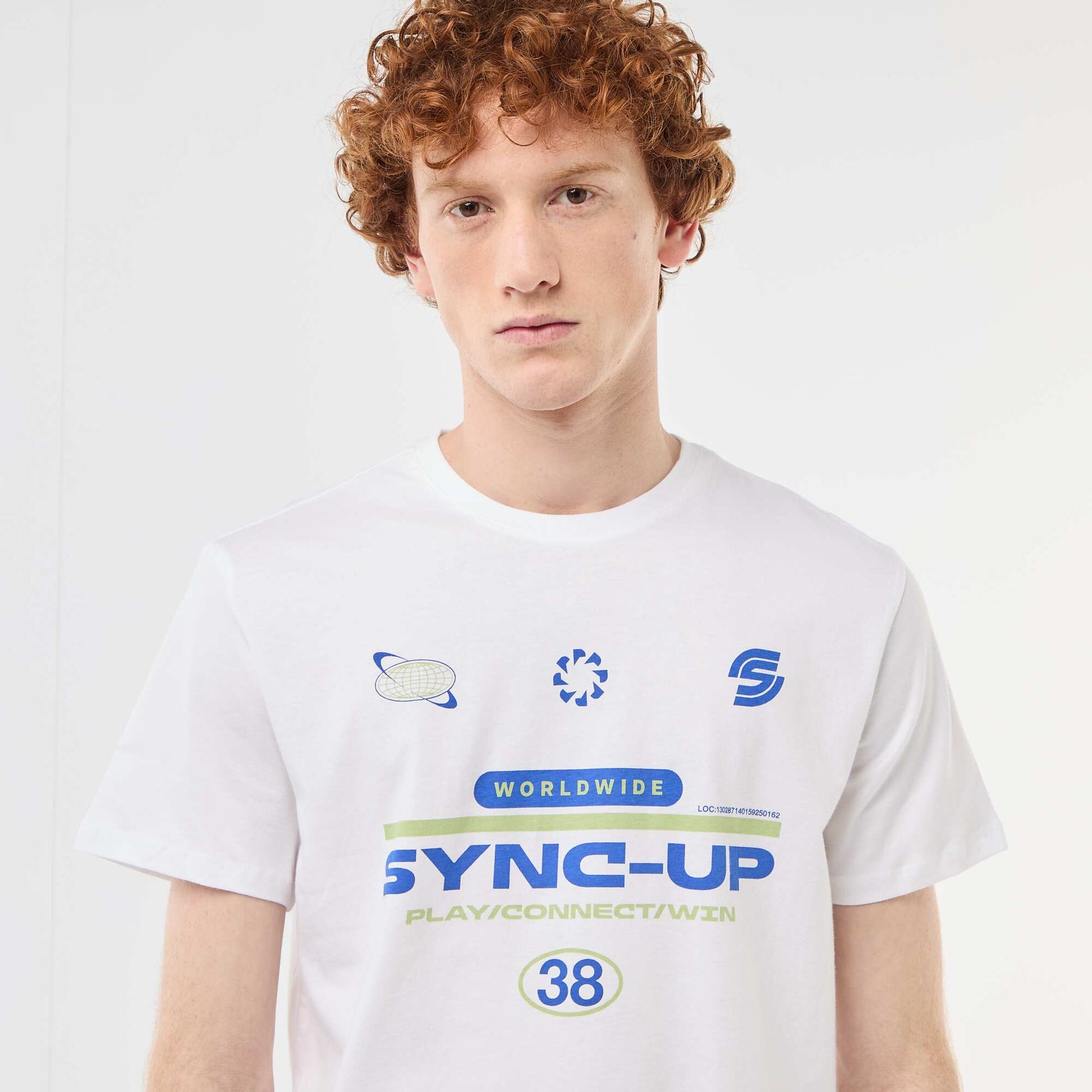 T-shirt imprimé placé en coton uni BLANC