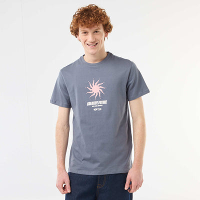 T-shirt imprimé placé en coton uni GRIS