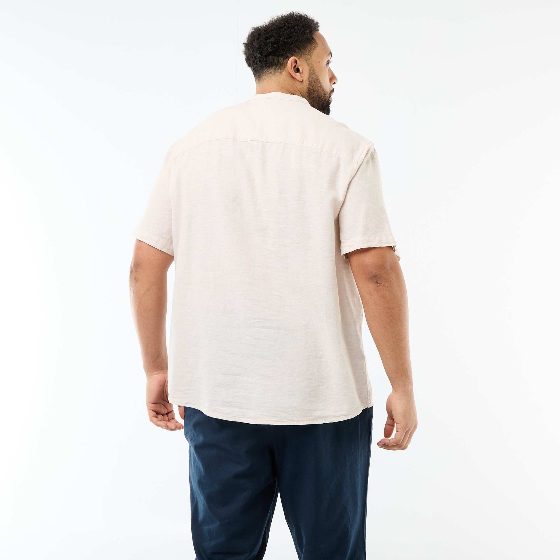 Chemise en lin mélangé à manches courtes BEIGE