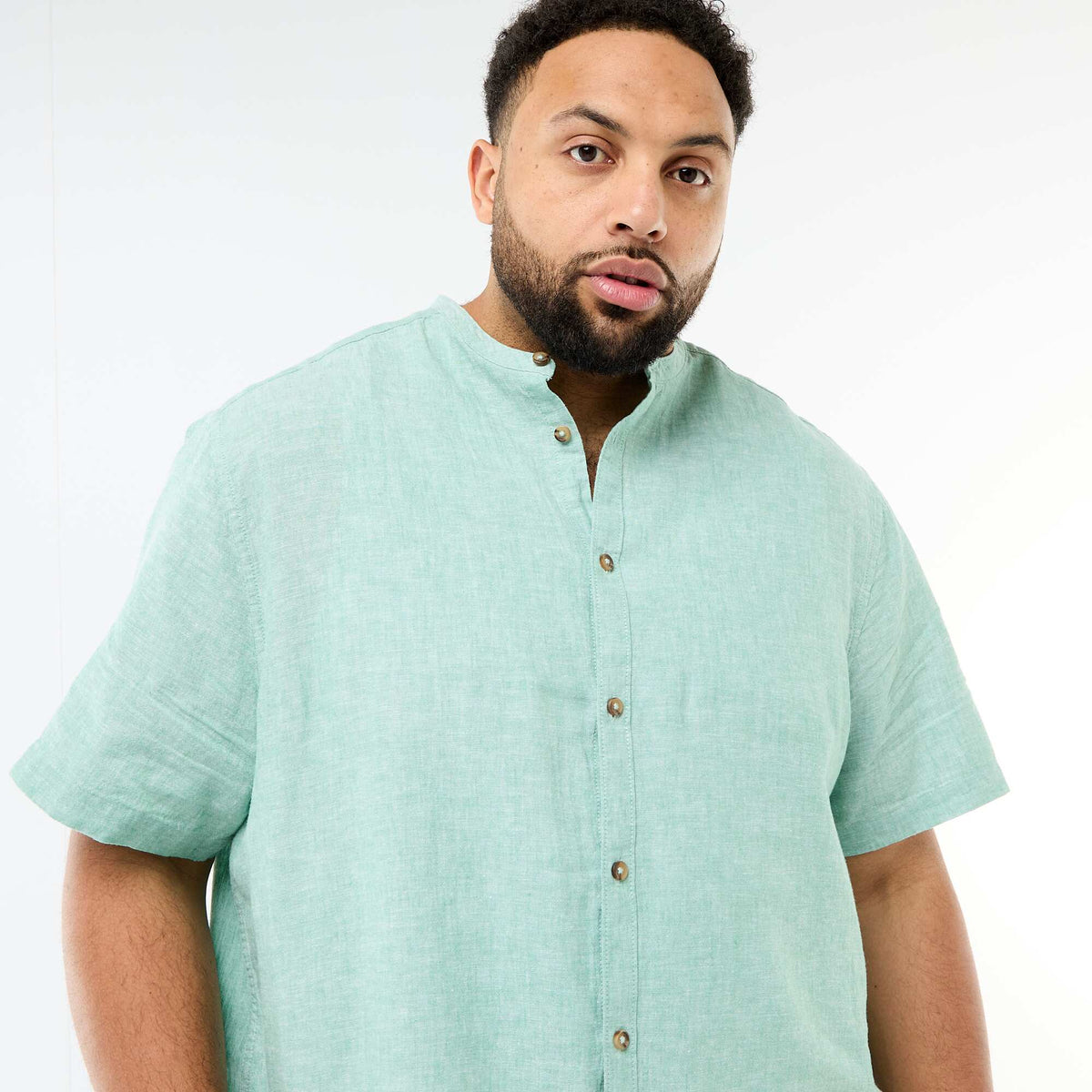 Chemise en lin mélangé à manches courtes VERT