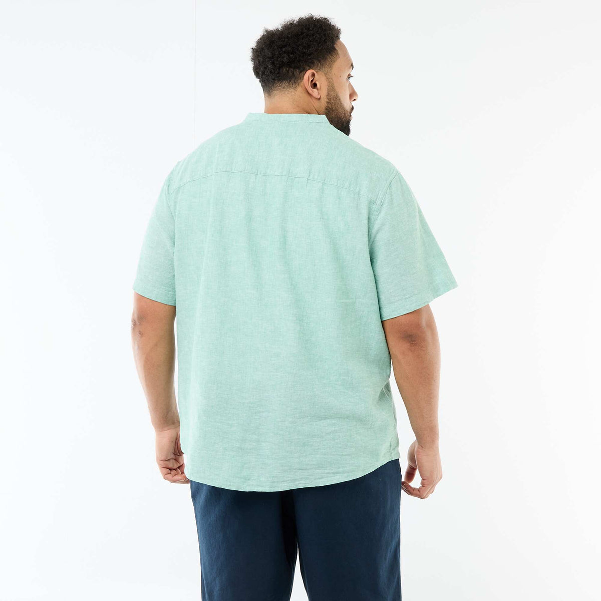 Chemise en lin mélangé à manches courtes VERT