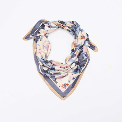 Foulard en satin fantaisie (65x65 cm) ROSE/BLEU