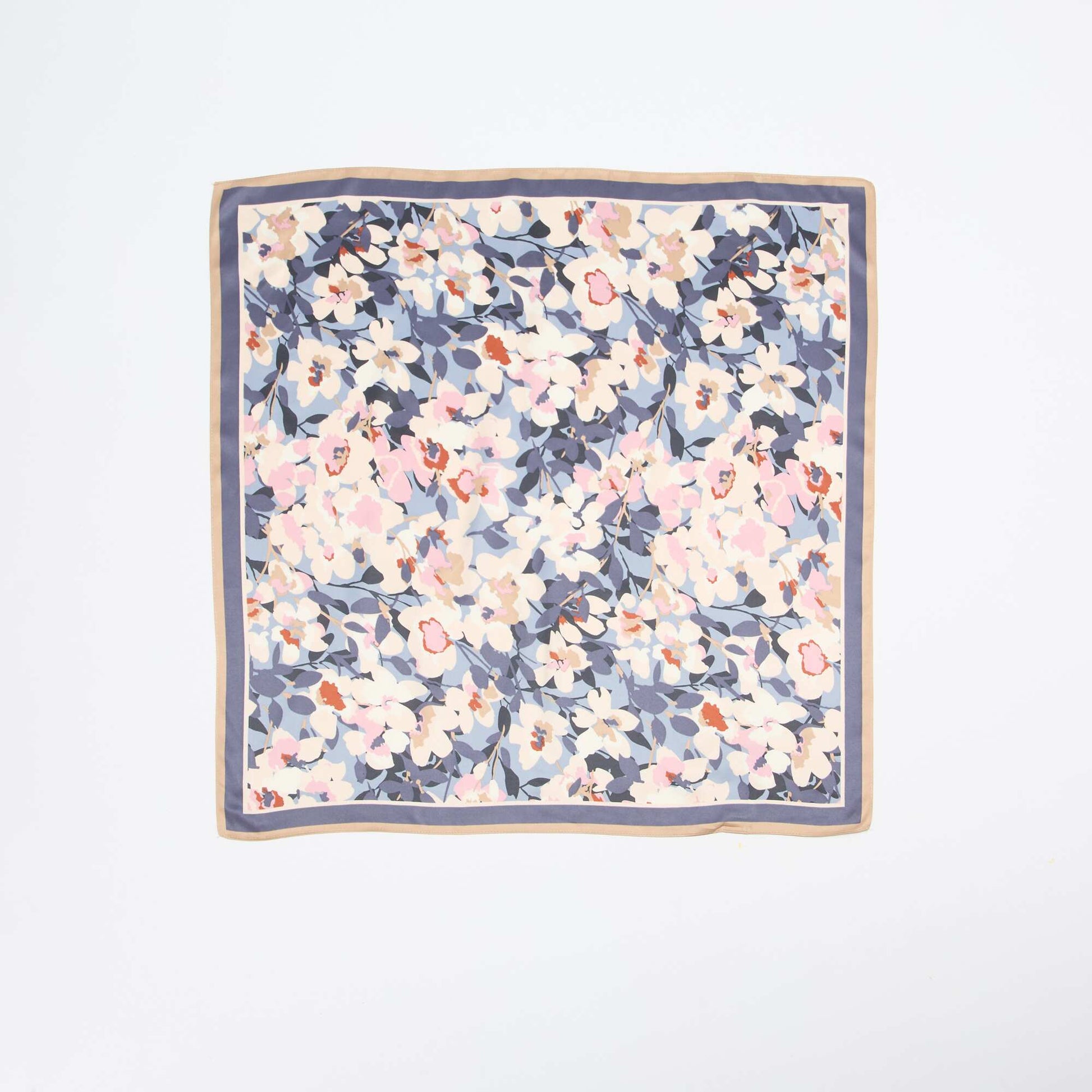 Foulard en satin fantaisie (65x65 cm) ROSE/BLEU