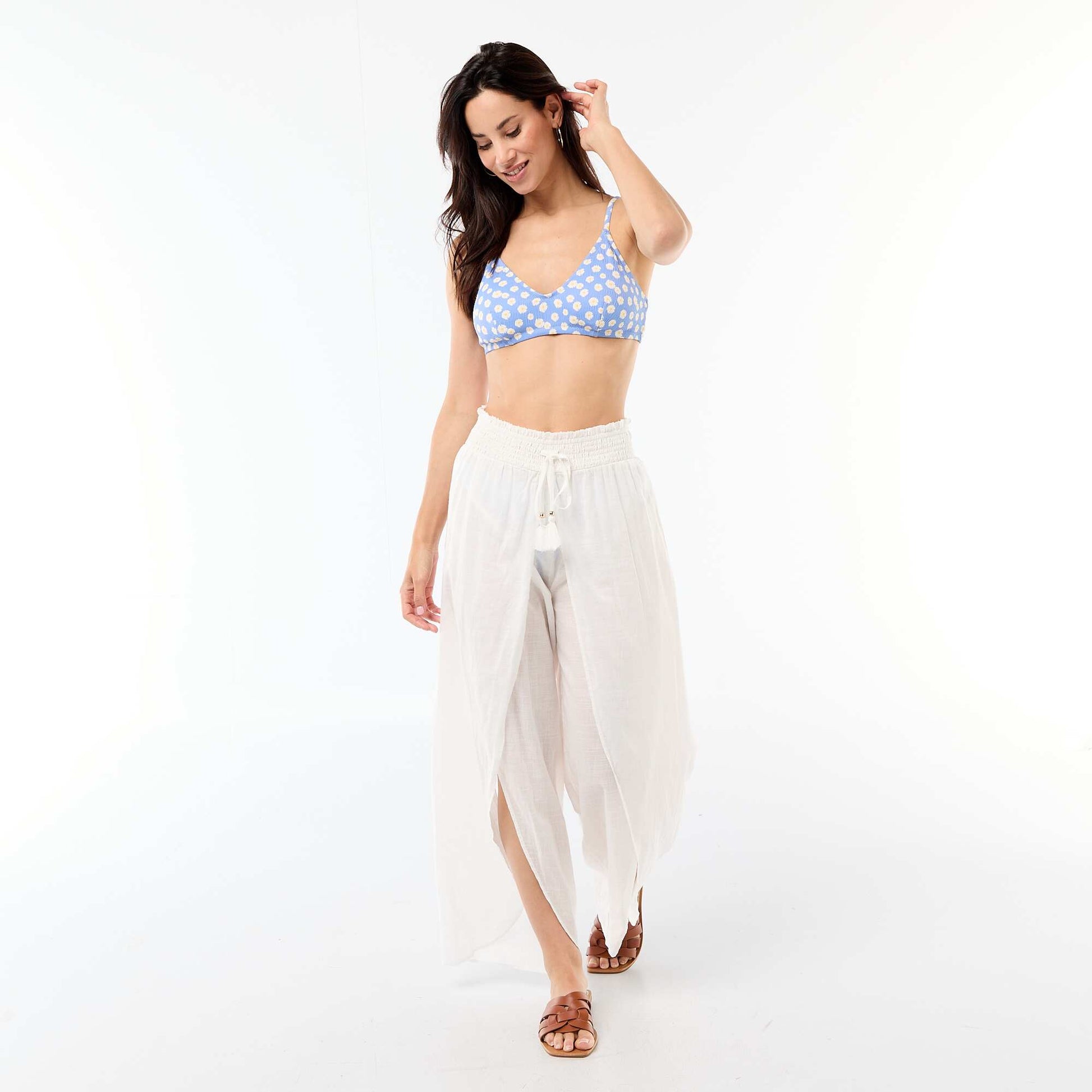 Soutien-gorge de bain motifs marguerite BLEU