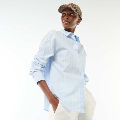 Chemise en popeline à manches longues BLEU