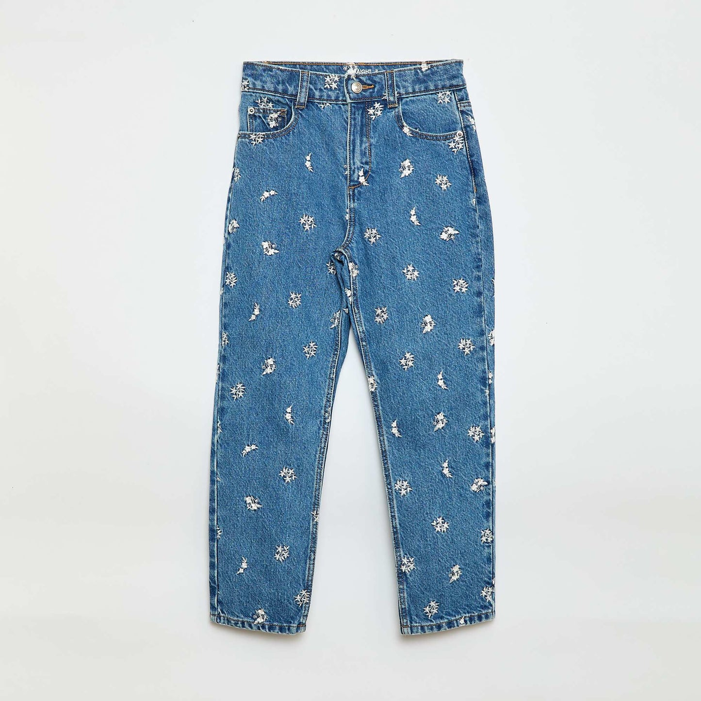 Pantalon droit en denim avec motif BLEU
