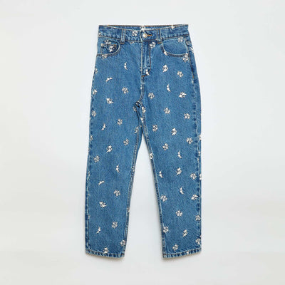 Pantalon droit en denim avec motif BLEU