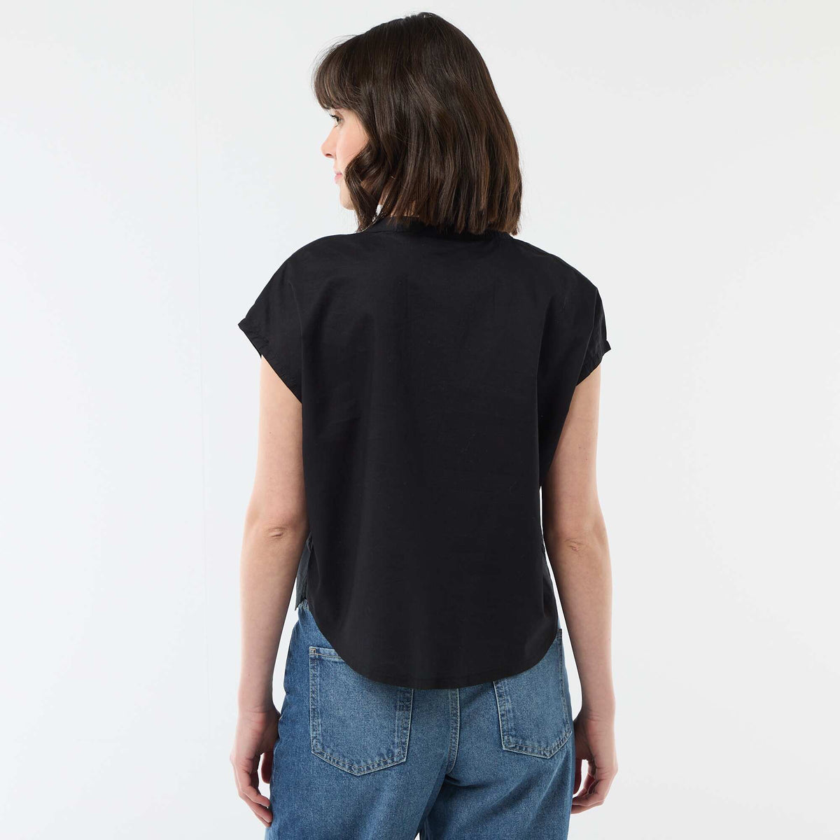 Blouse à manches courtes et col V NOIR