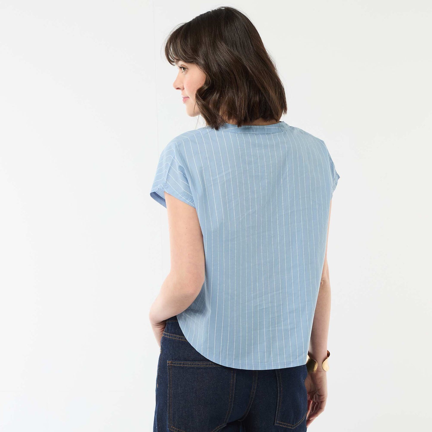 Blouse à manches courtes et col V BLEU