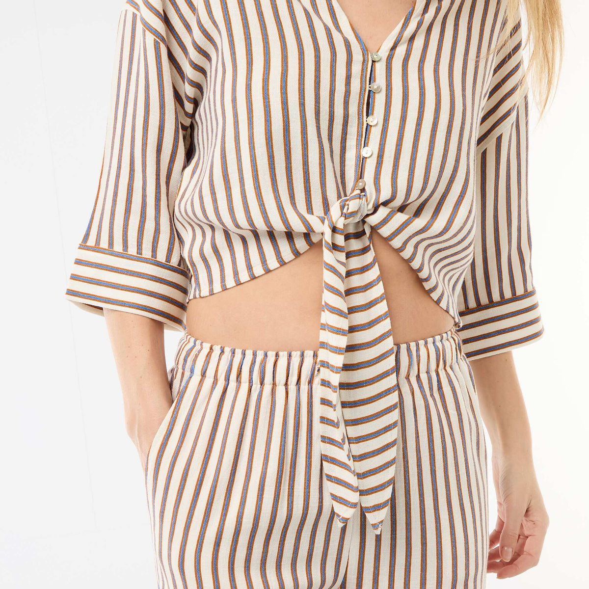 Chemise courte oversize nouée BEIGE