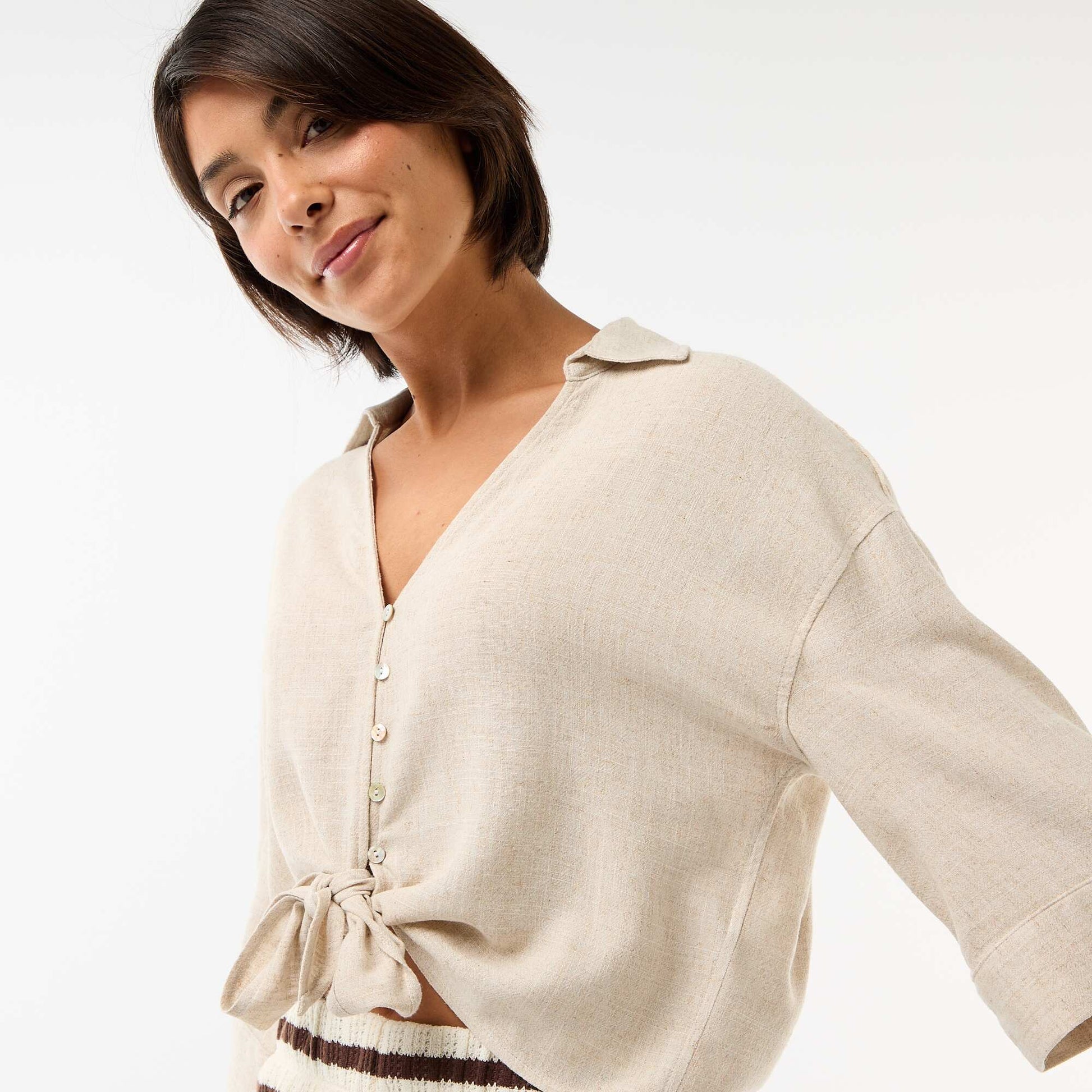 Chemise courte oversize nouée BEIGE