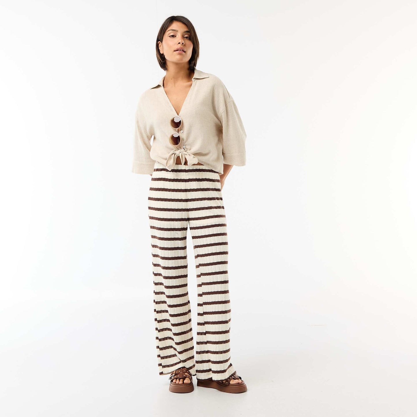 Chemise courte oversize nouée BEIGE