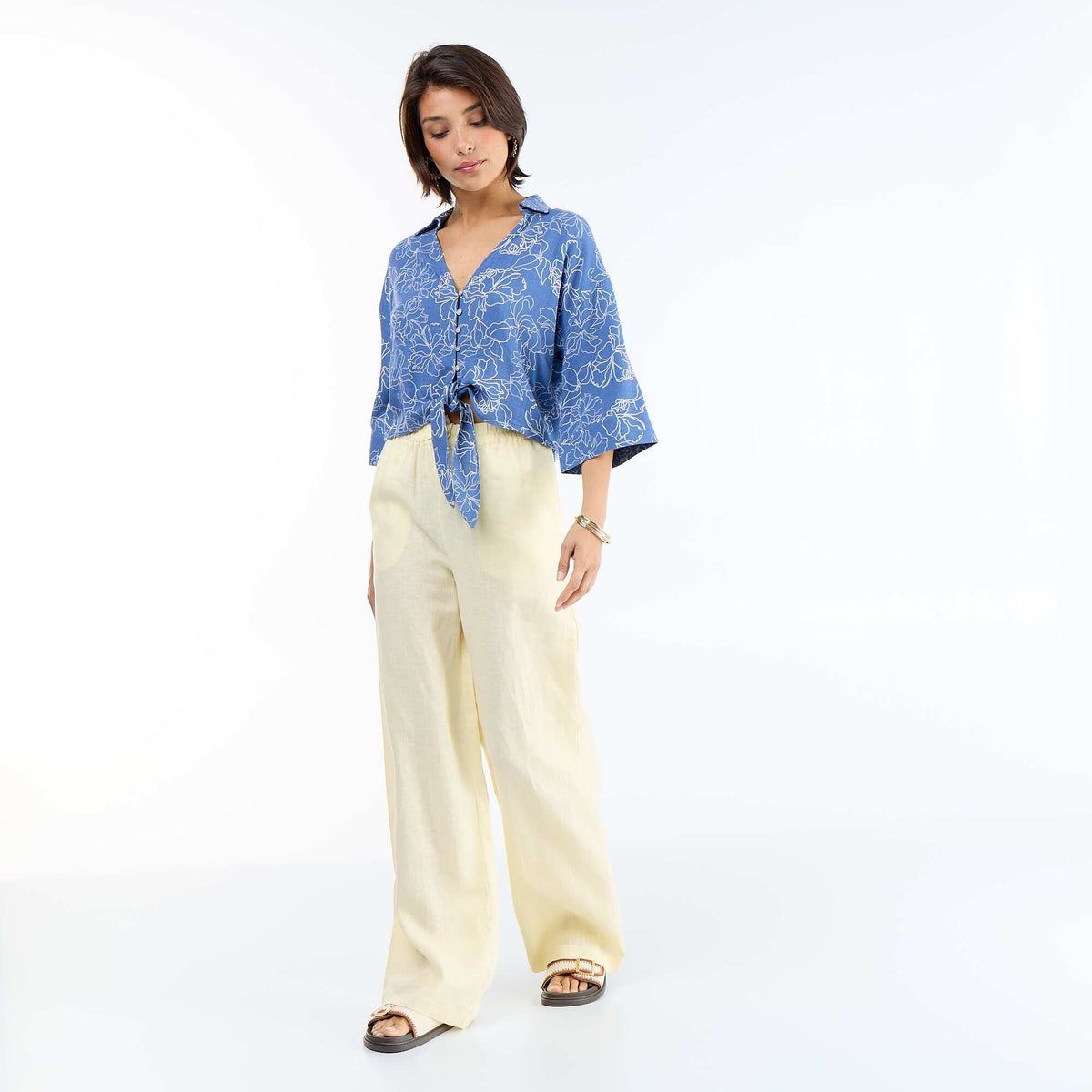 Chemise courte oversize nouée BLEU