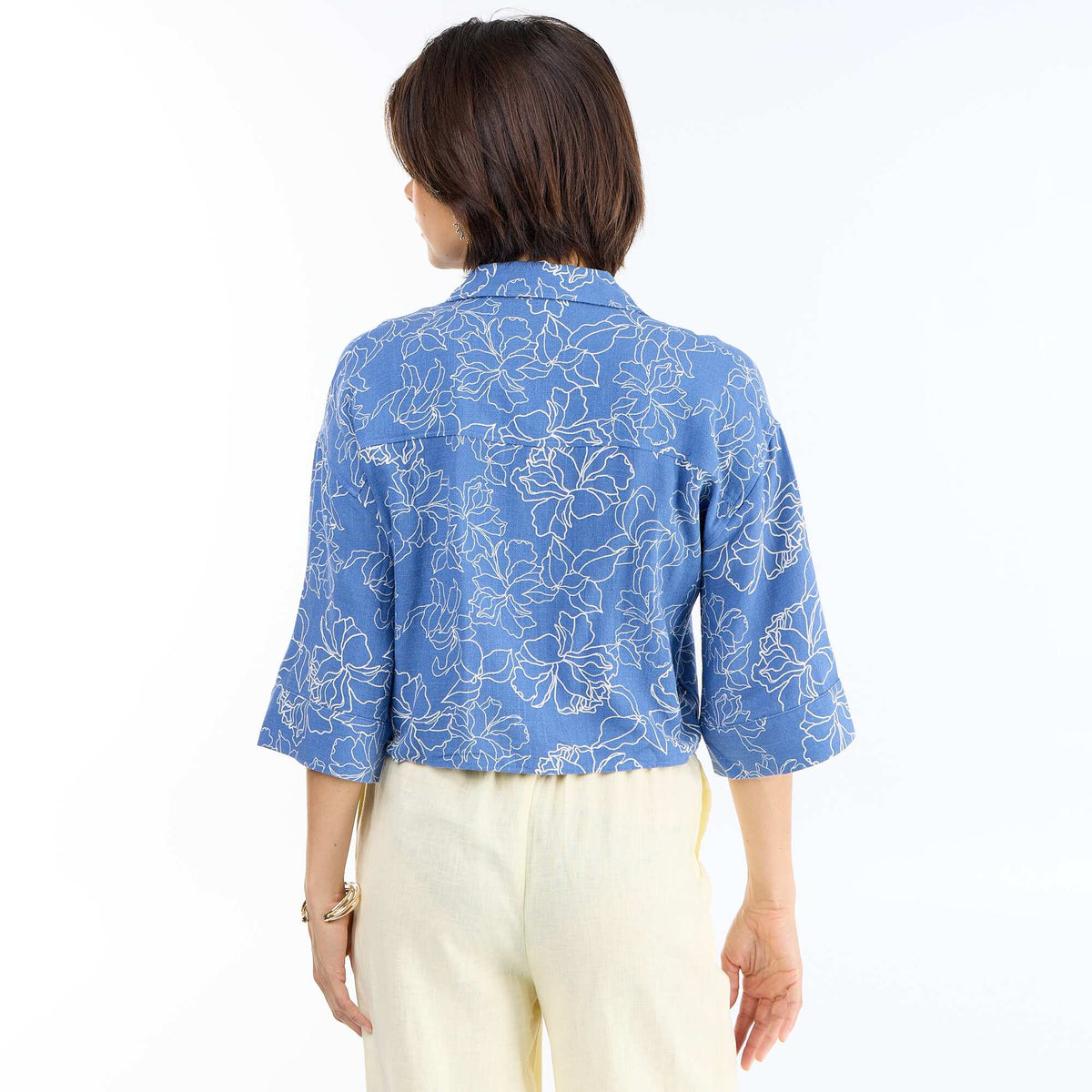 Chemise courte oversize nouée BLEU