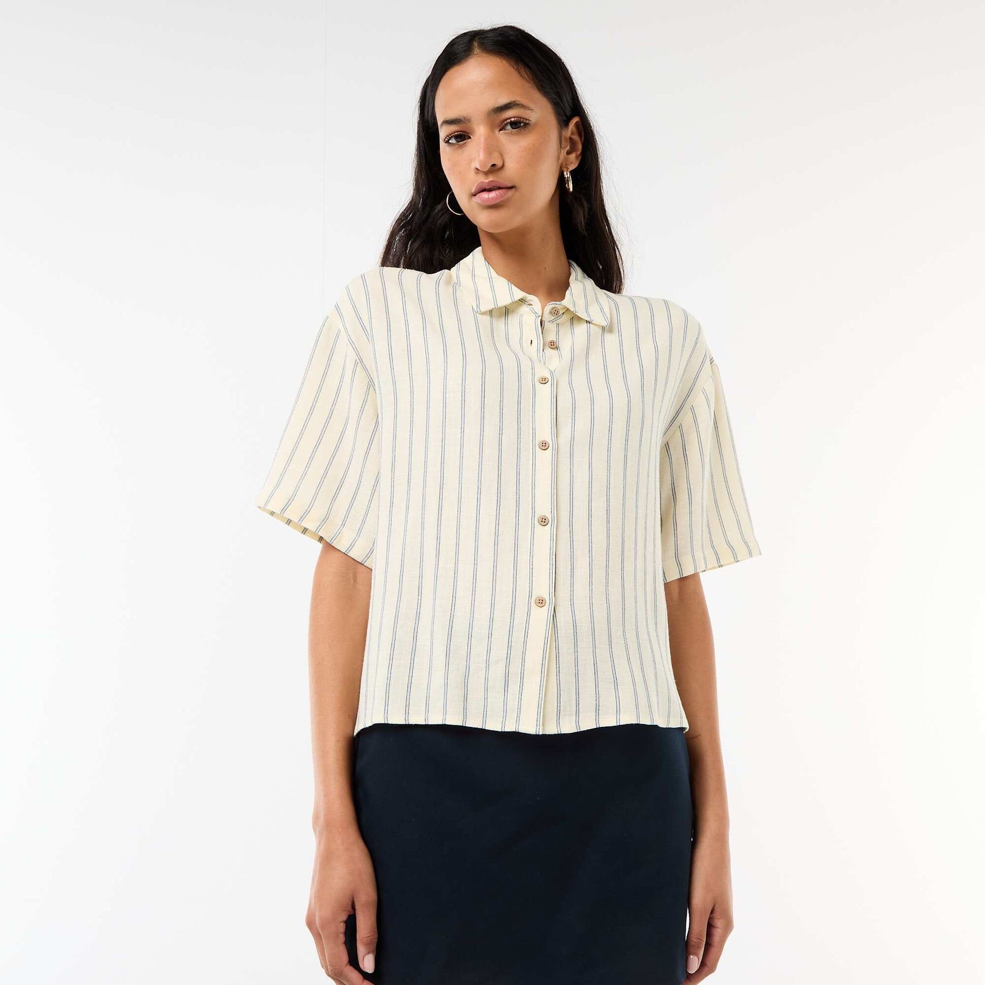 Chemise unie à manches courtes JAUNE
