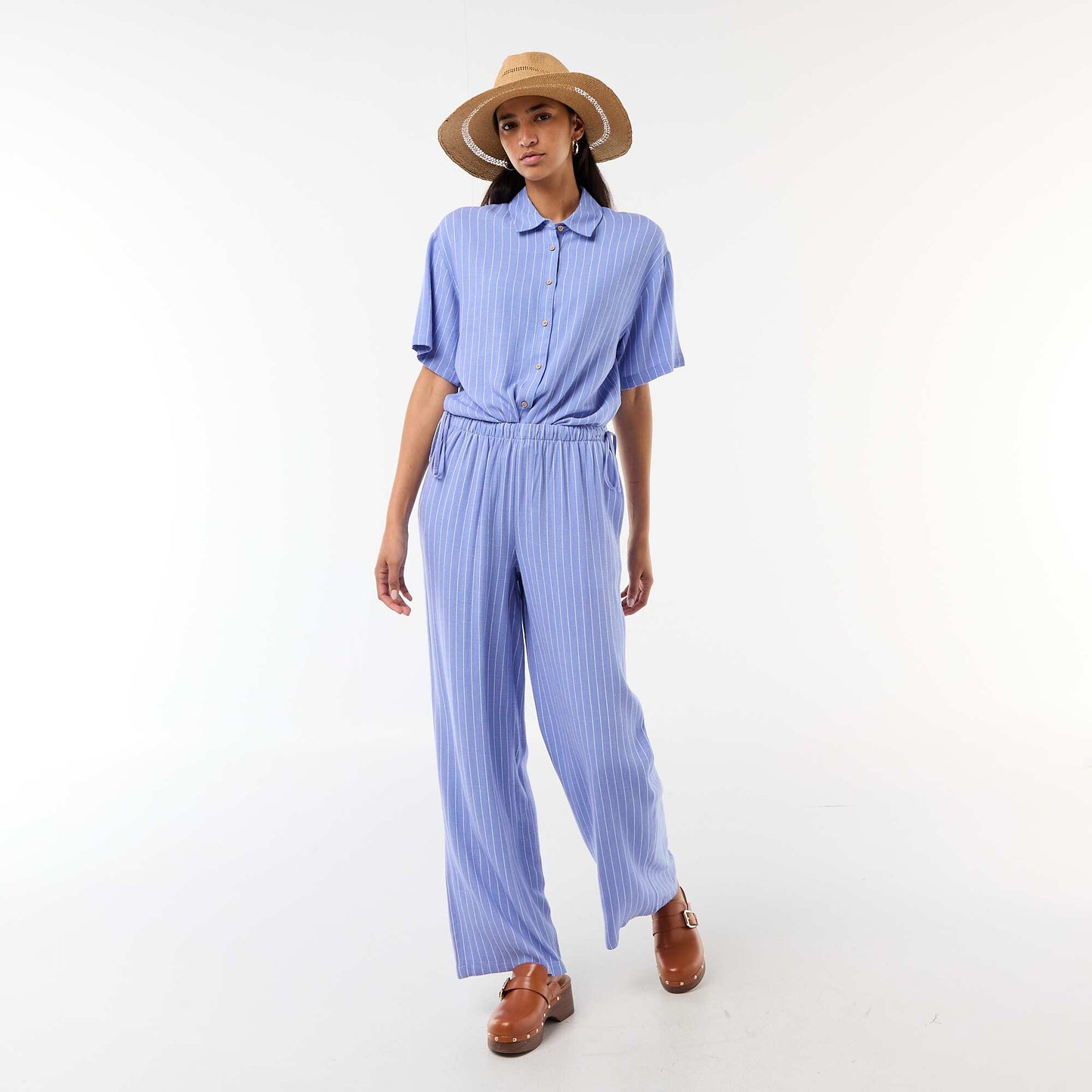 Chemise unie à manches courtes BLEU
