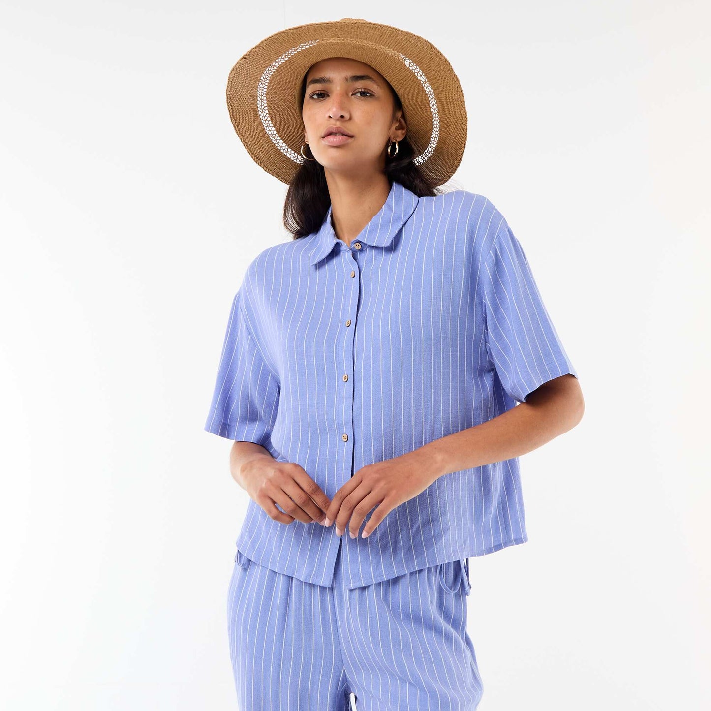 Chemise unie à manches courtes BLEU