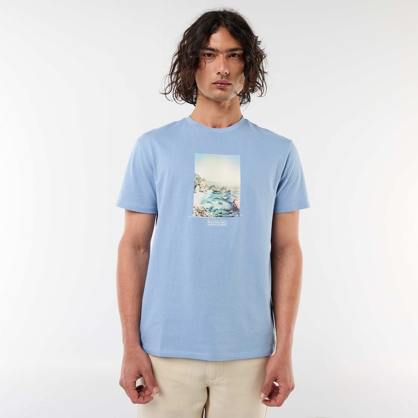 Tee-shirt imprimé recto/verso à manches courtes BLEU