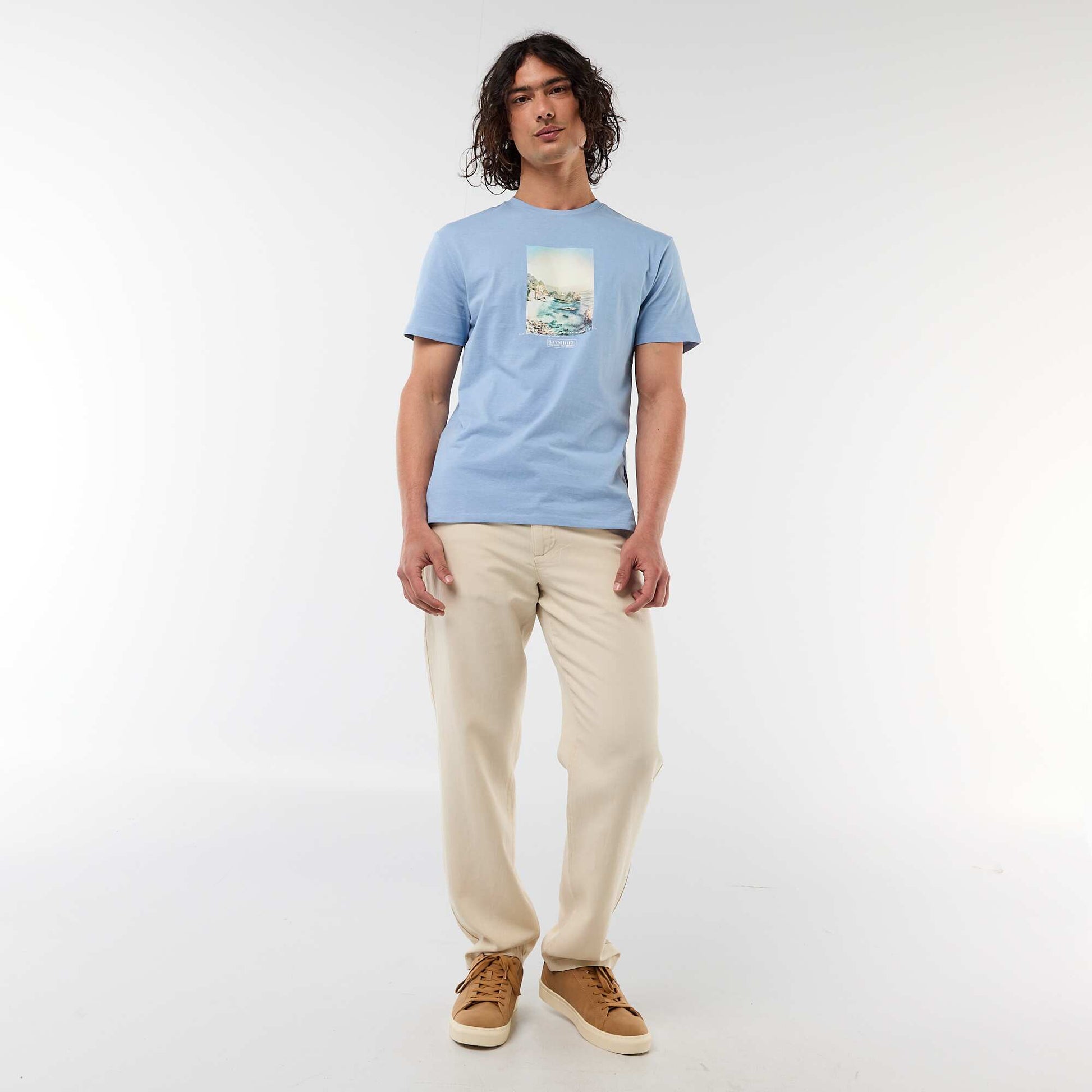 Tee-shirt imprimé recto/verso à manches courtes BLEU