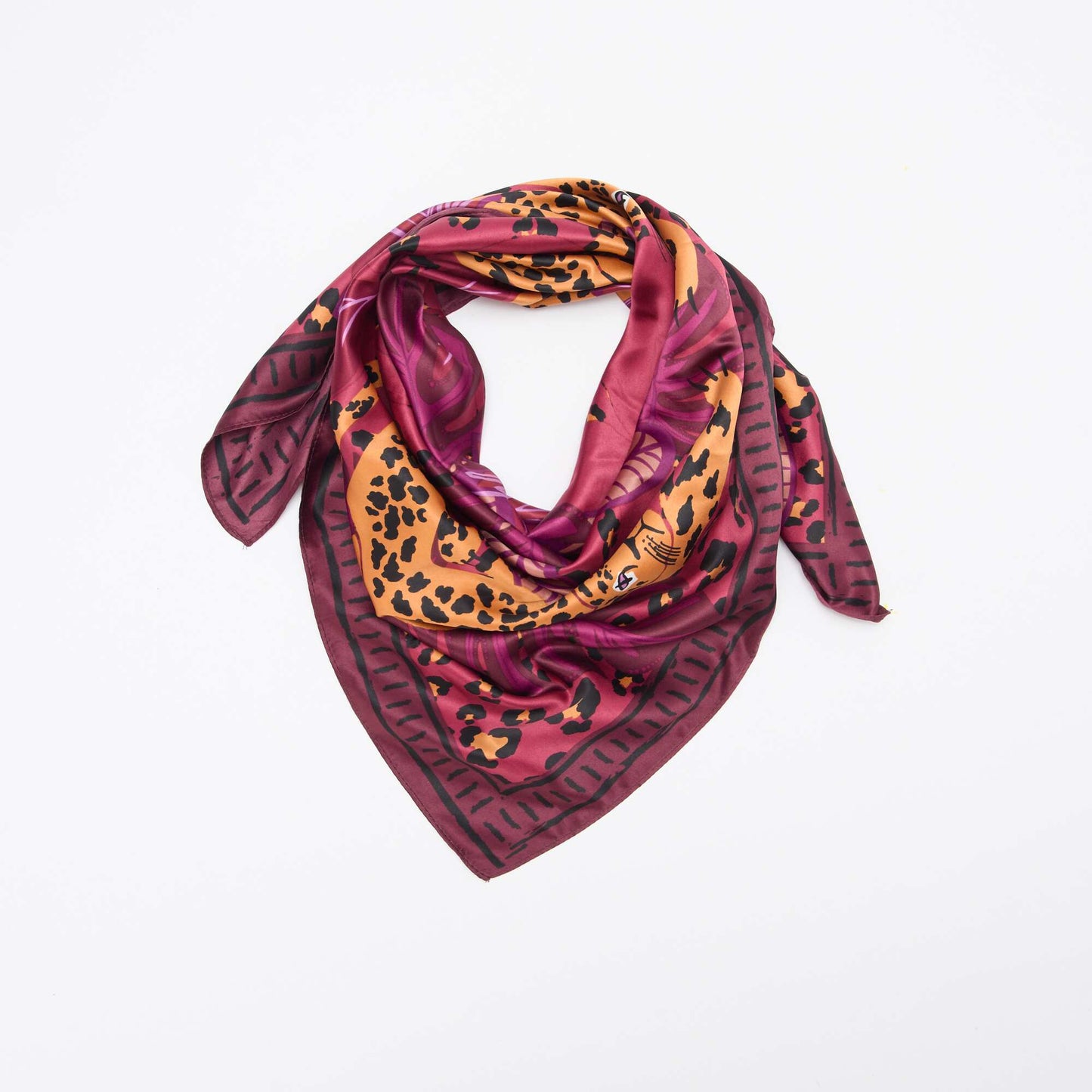 Large foulard carré à motifs MARRON