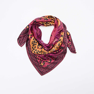Large foulard carré à motifs MARRON