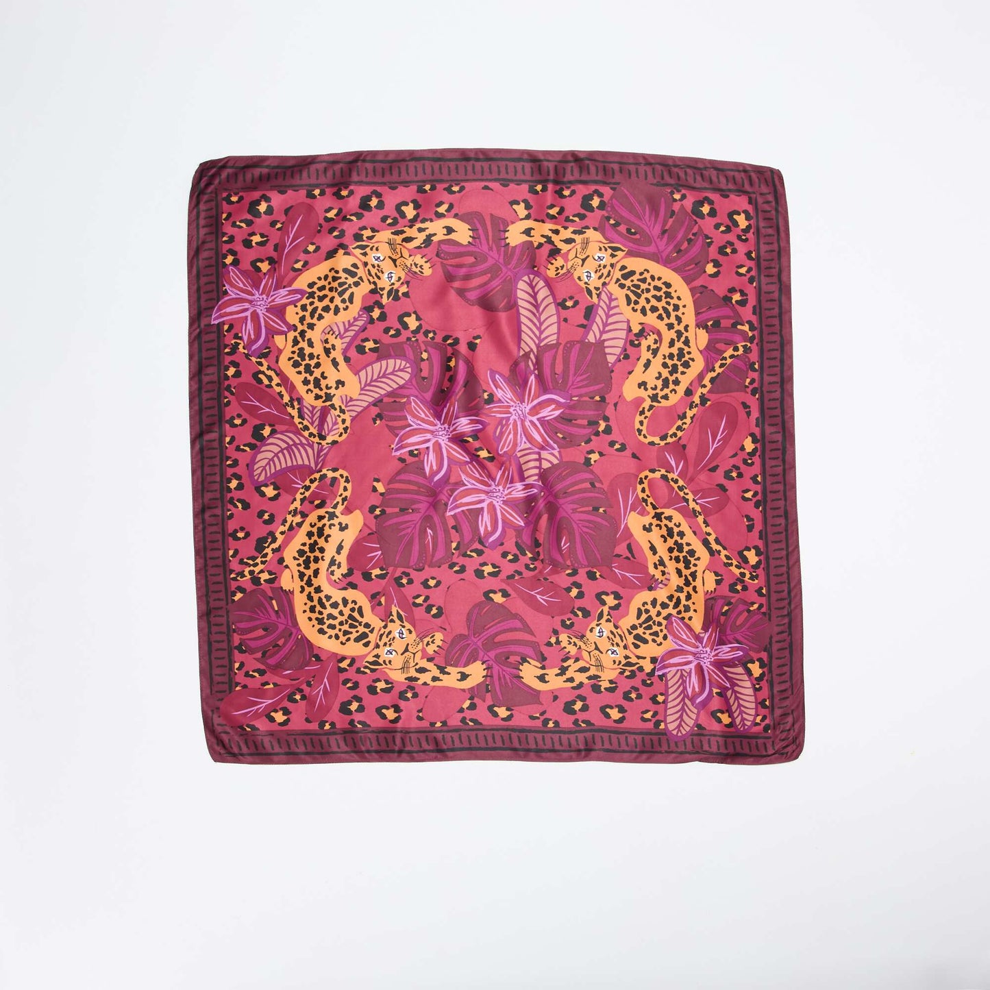 Large foulard carré à motifs MARRON