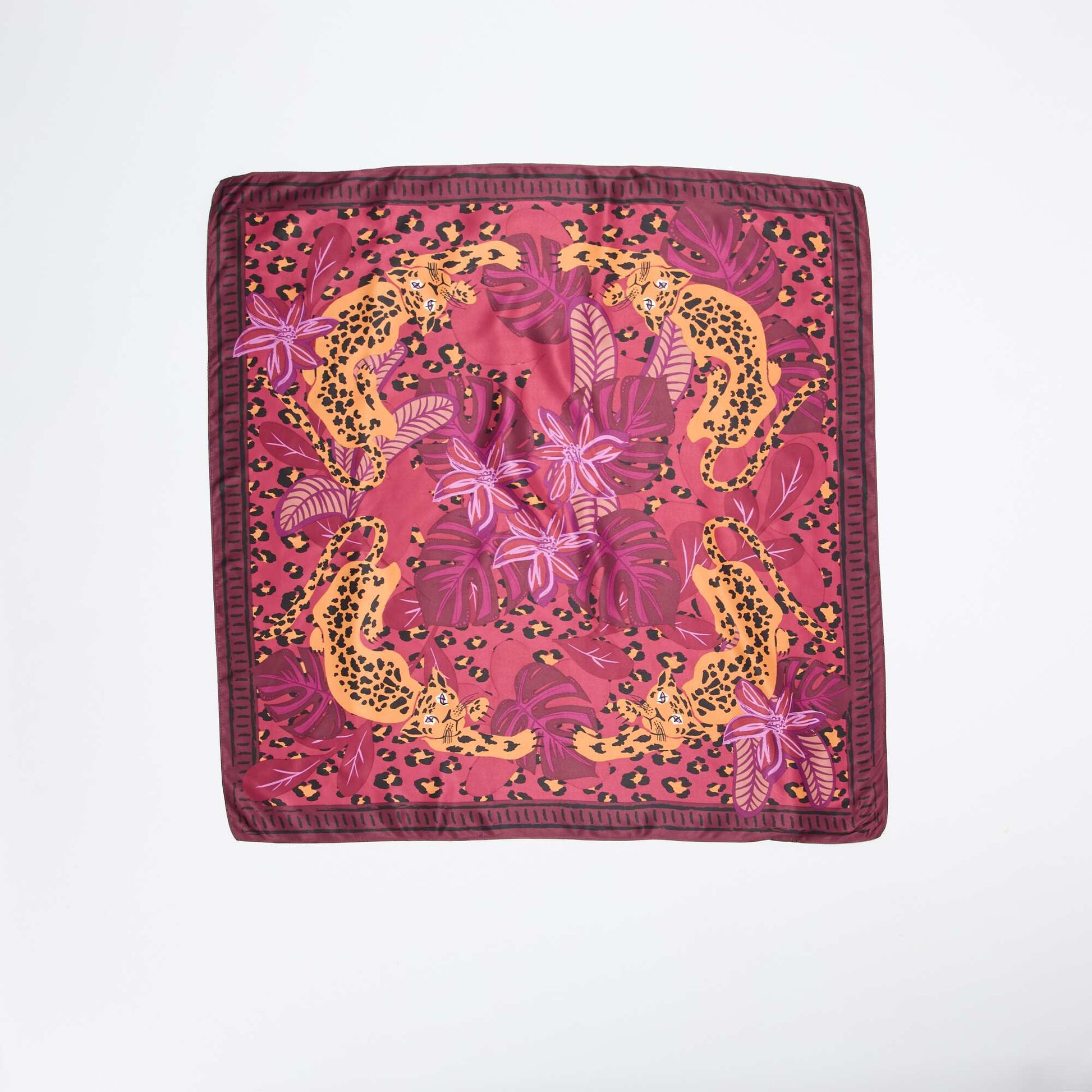 Large foulard carré à motifs MARRON
