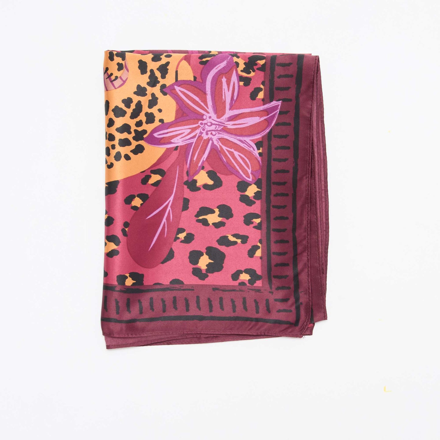 Large foulard carré à motifs MARRON