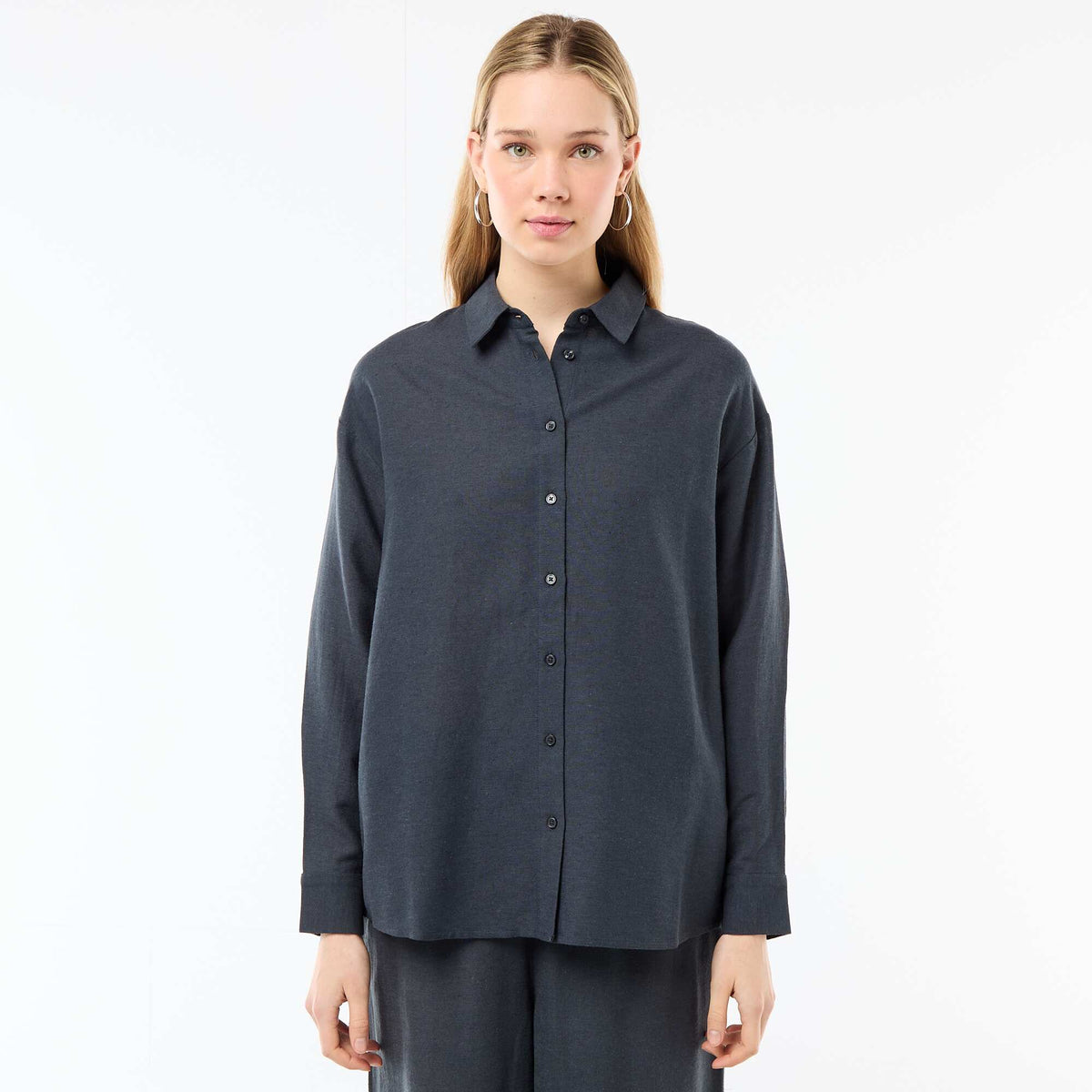 Chemise en lin mélangé BLEU