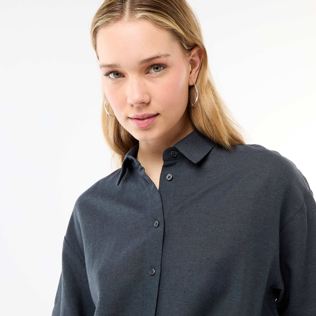 Chemise en lin mélangé BLEU