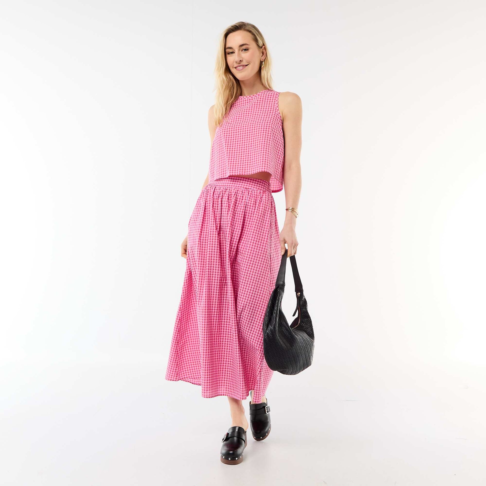 Top sans manches à motif Vichy ROSE