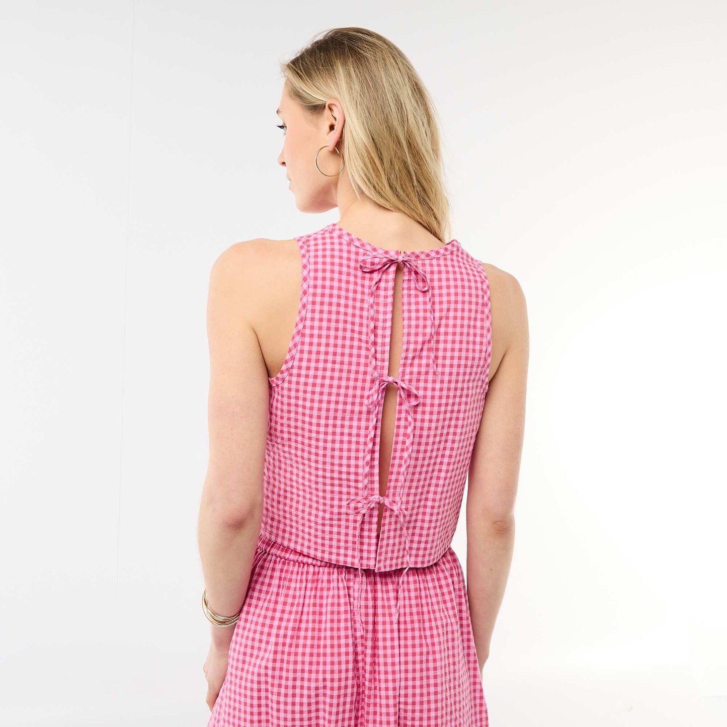 Top sans manches à motif Vichy ROSE