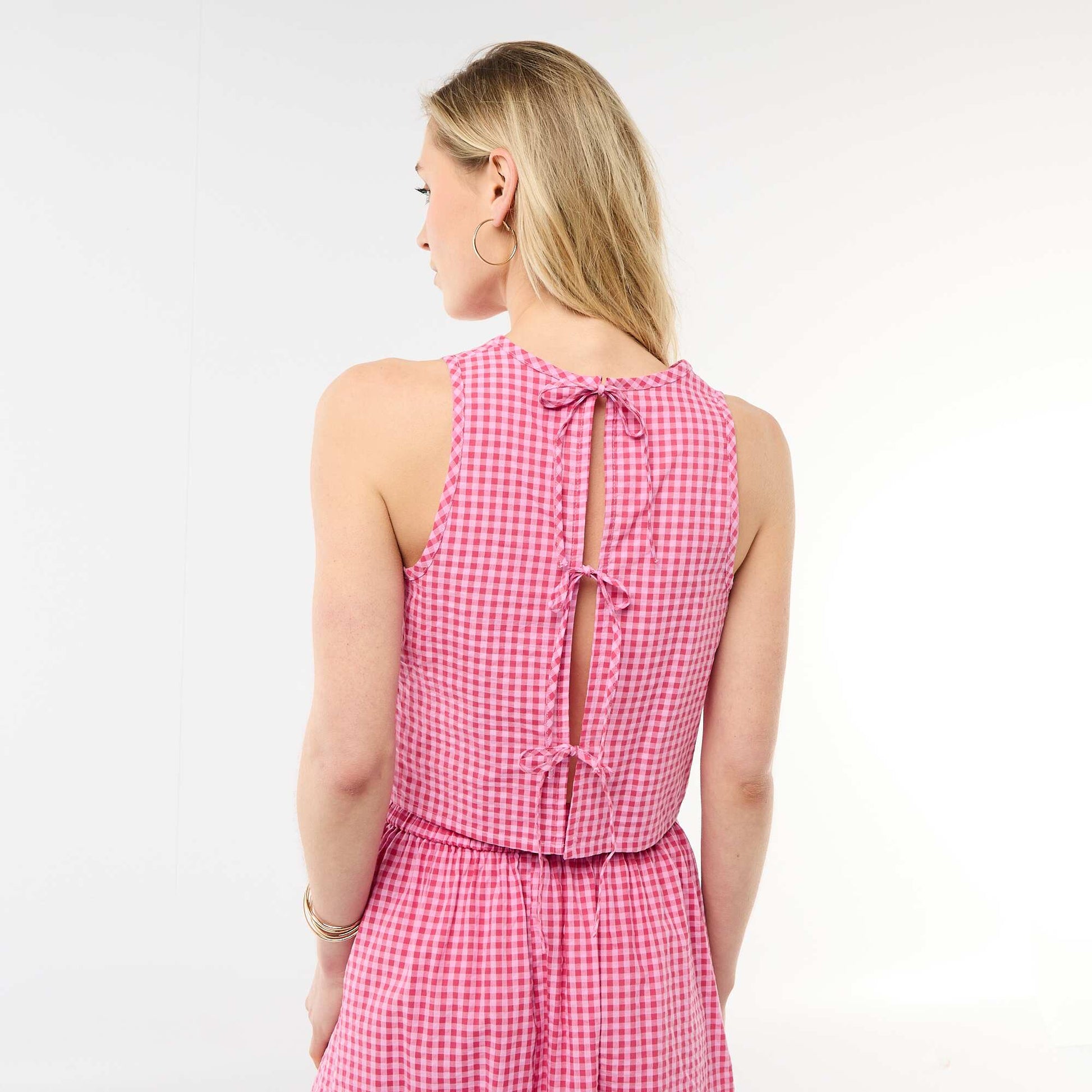 Top sans manches à motif Vichy ROSE