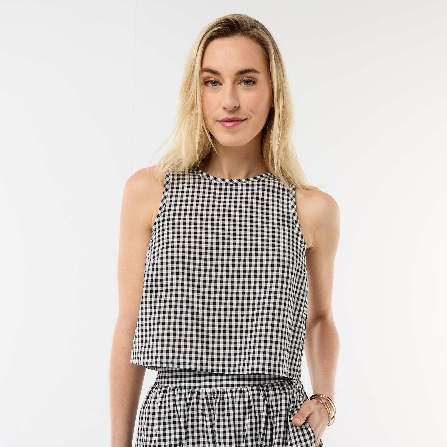 Top sans manches à motif Vichy NOIR