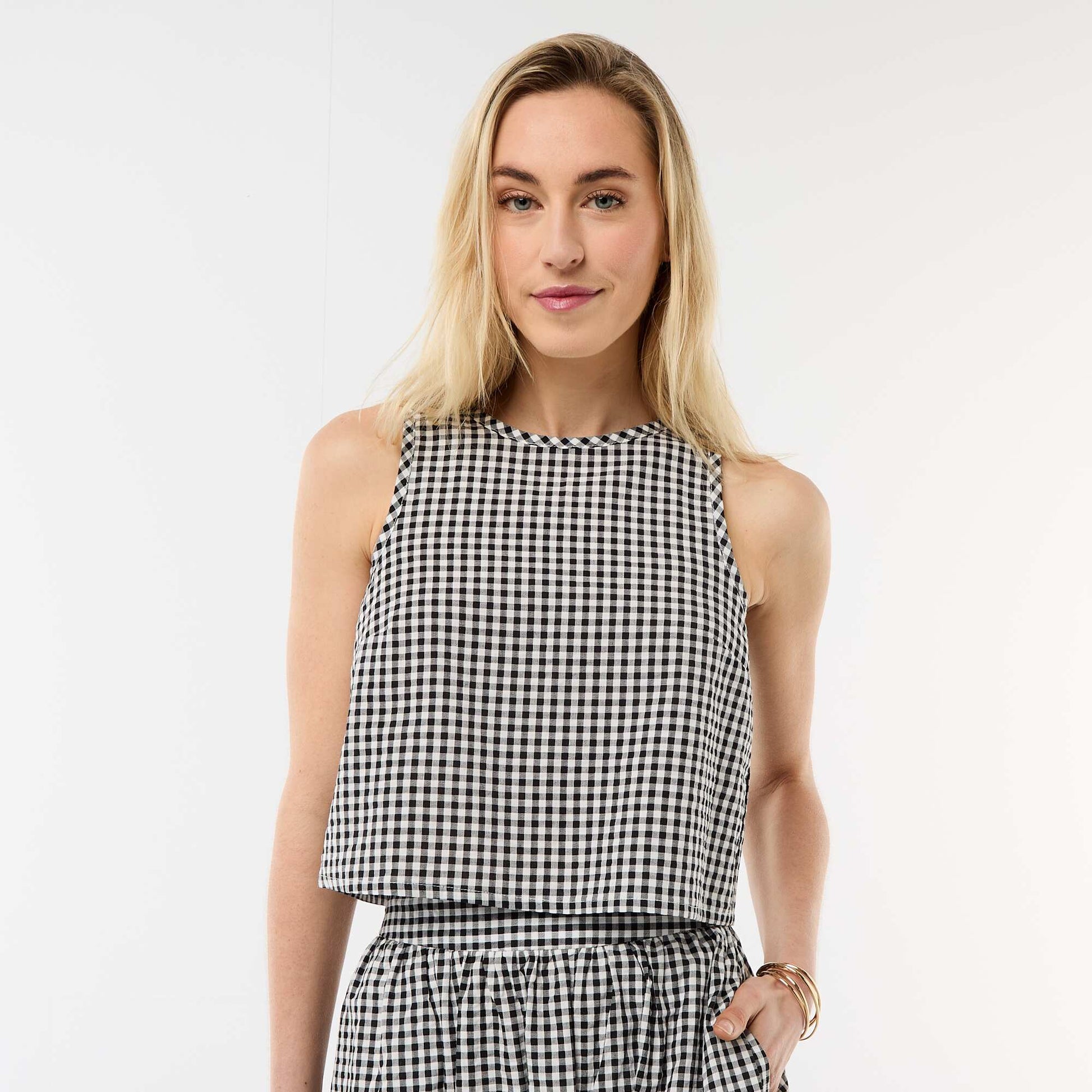 Top sans manches à motif Vichy NOIR