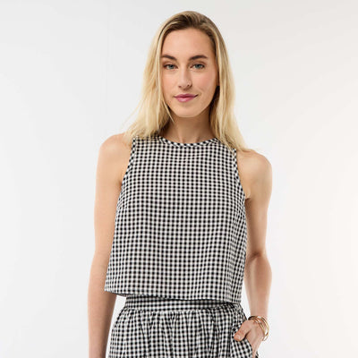 Top sans manches à motif Vichy NOIR