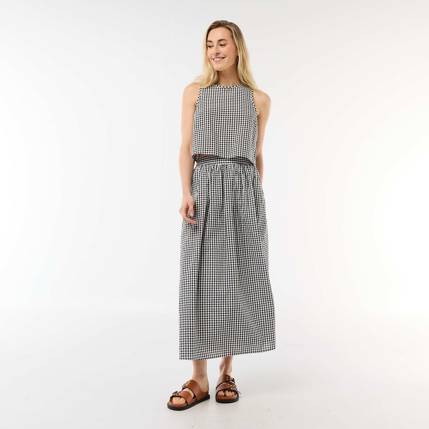 Top sans manches à motif Vichy NOIR