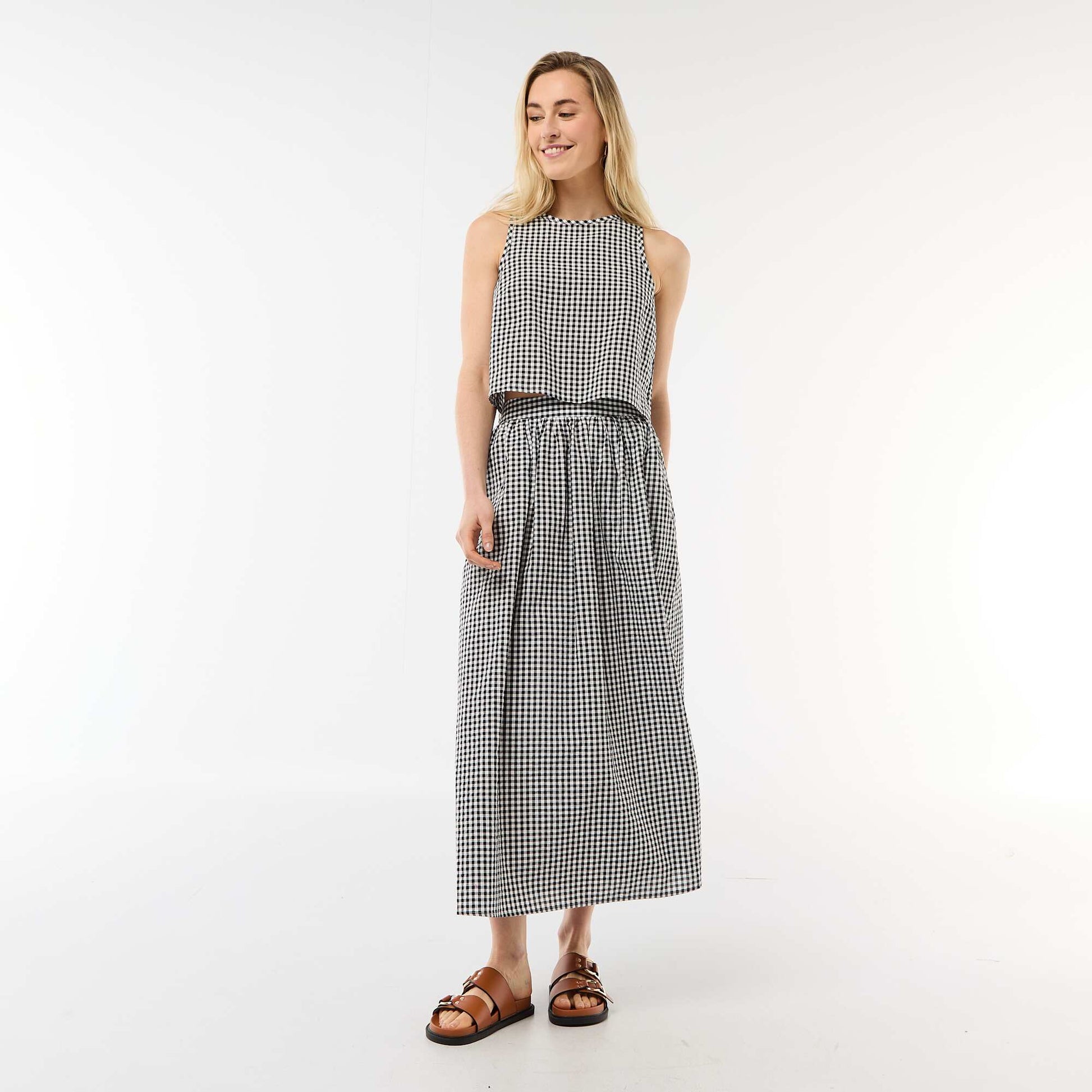 Top sans manches à motif Vichy NOIR