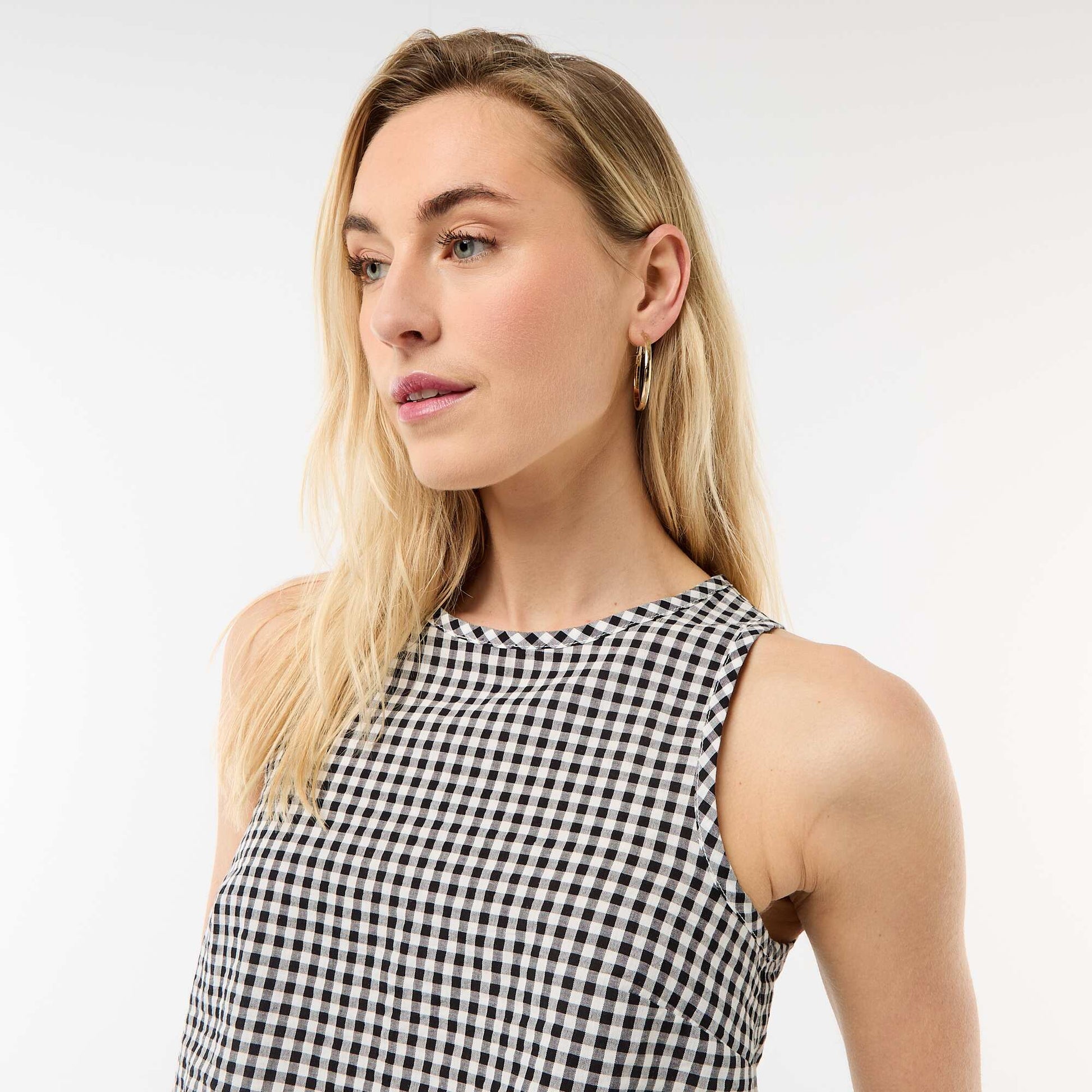 Top sans manches à motif Vichy NOIR
