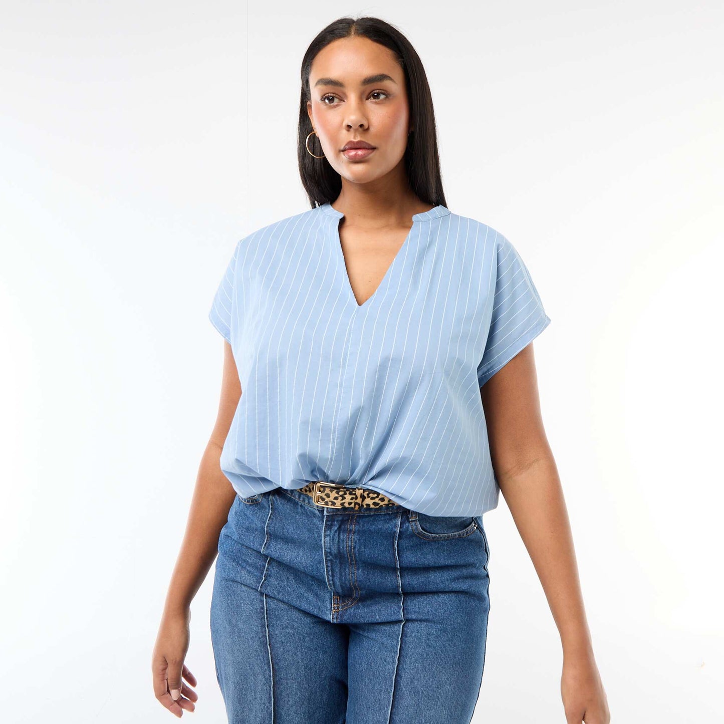 Blouse légère à manches courtes BLEU