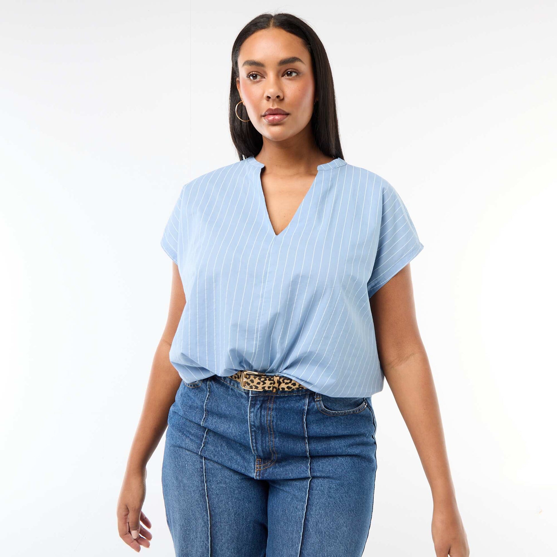 Blouse légère à manches courtes BLEU