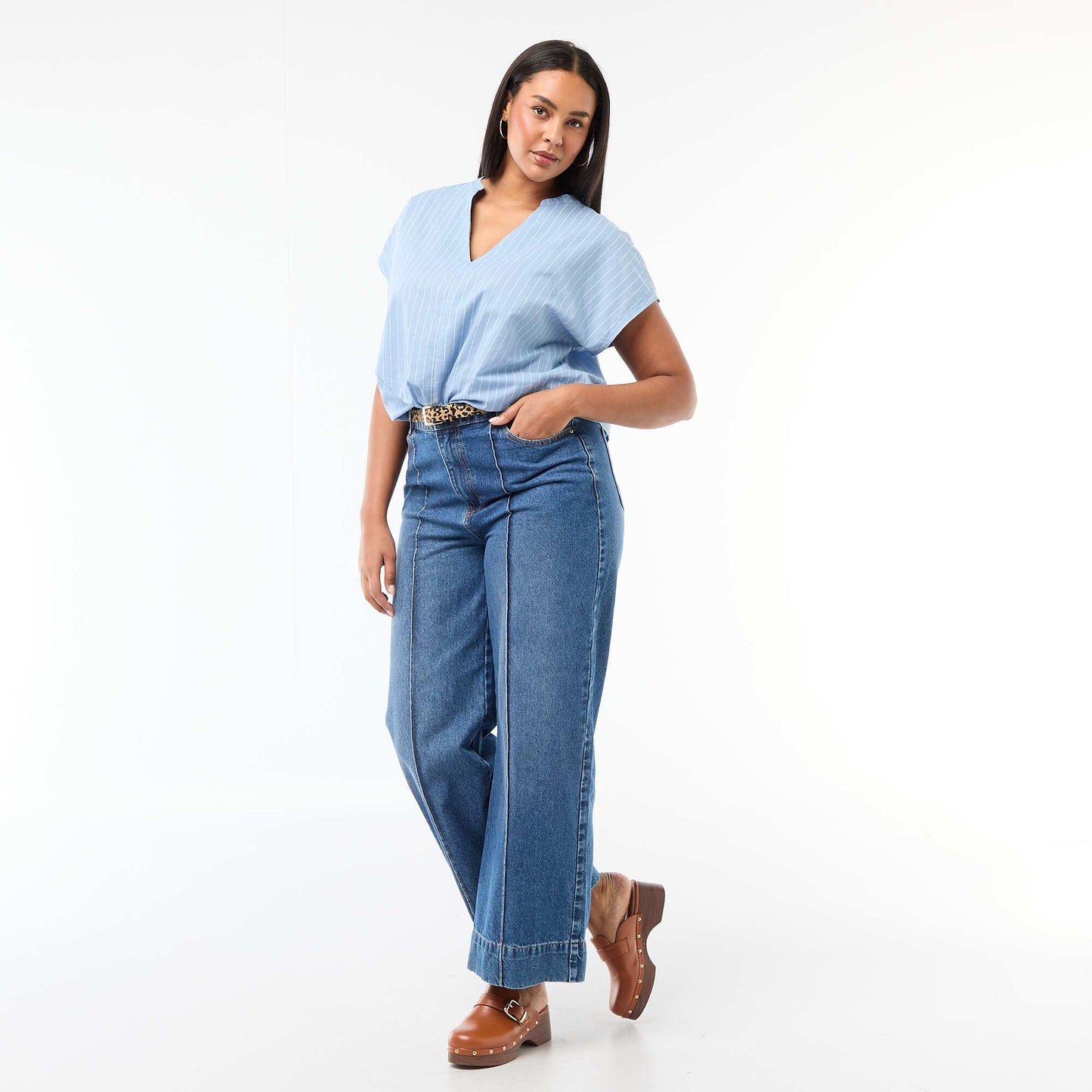 Blouse légère à manches courtes BLEU