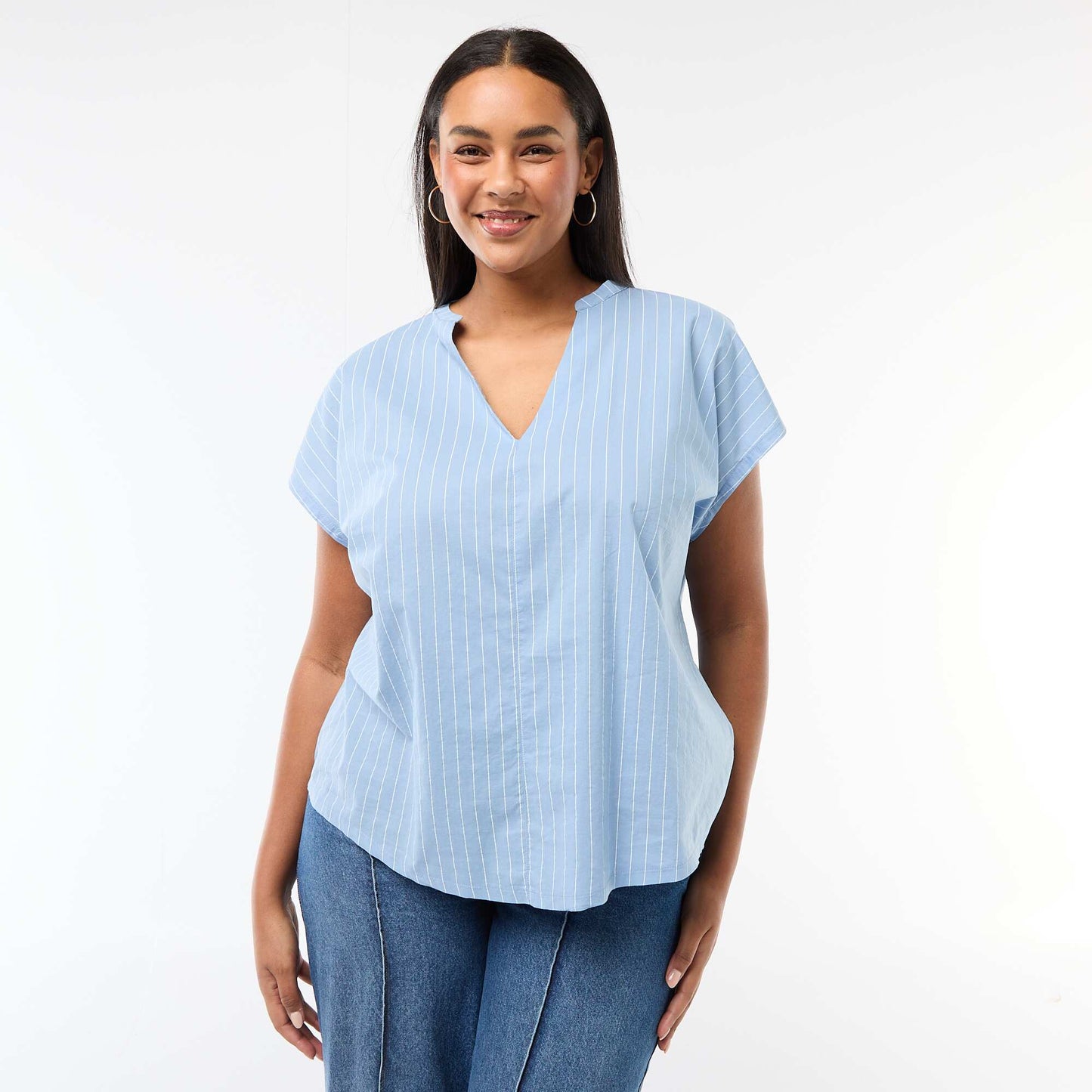 Blouse légère à manches courtes BLEU
