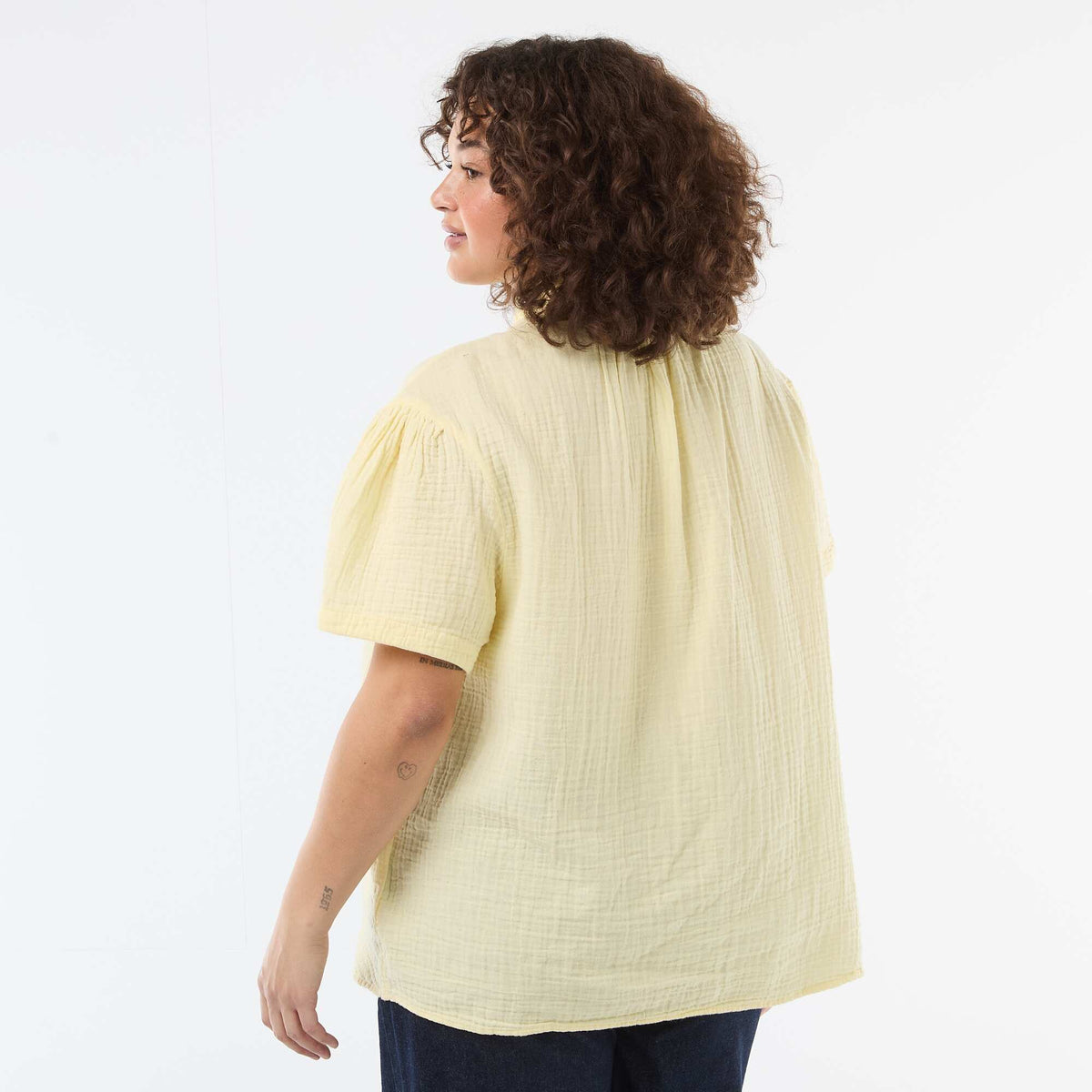 Blouse en gaze de coton avec col froncé JAUNE