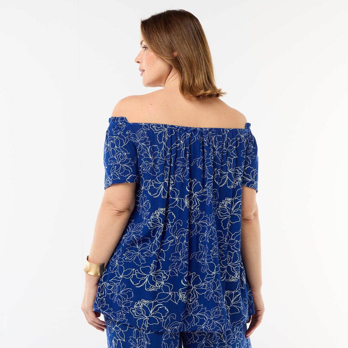 Blouse fluide crêpée à manches courtes BLEU