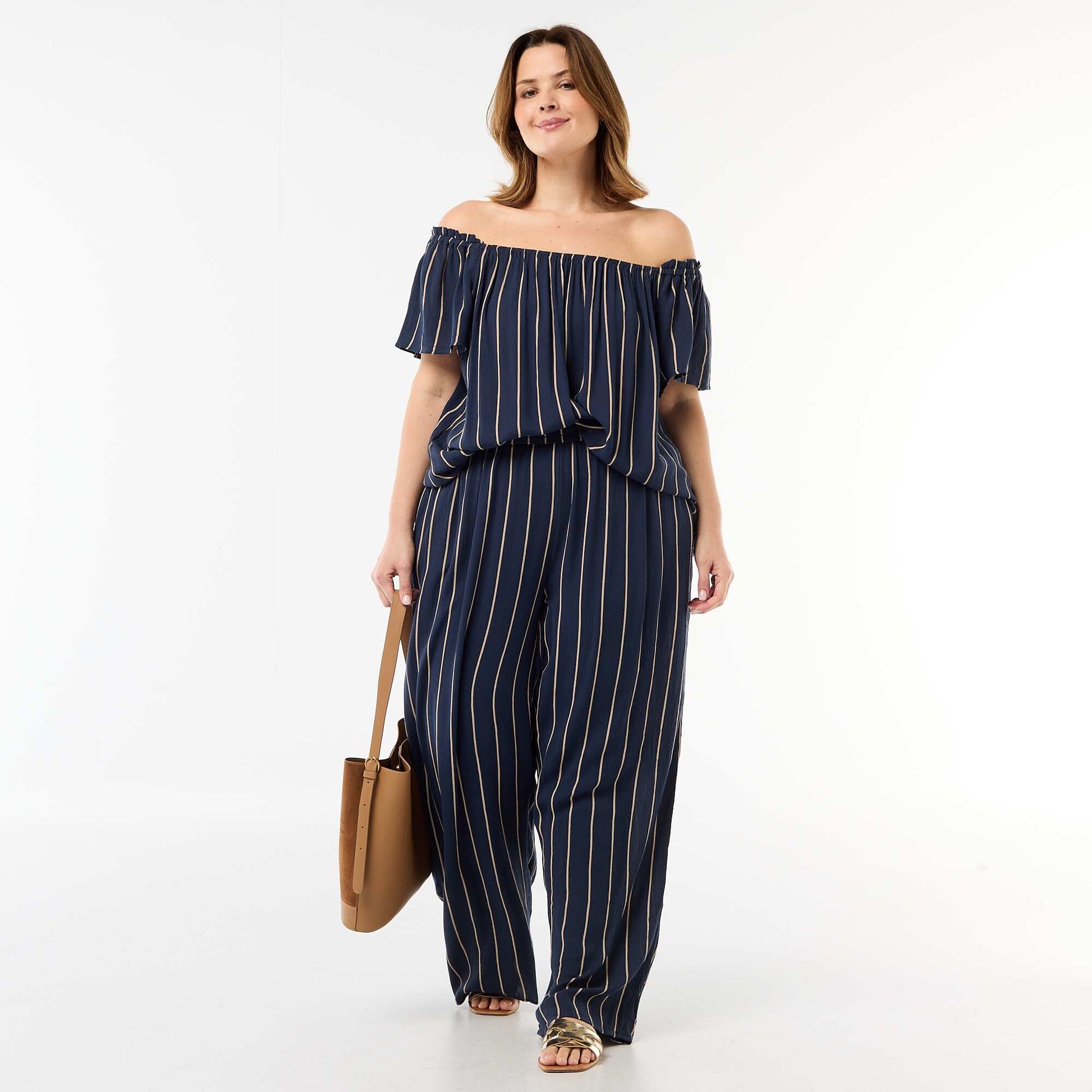 Blouse fluide crêpée à manches courtes BLEU