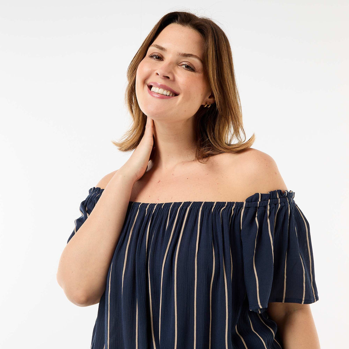 Blouse fluide crêpée à manches courtes BLEU