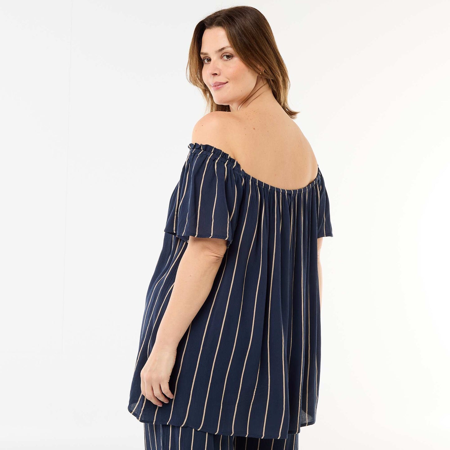 Blouse fluide crêpée à manches courtes BLEU