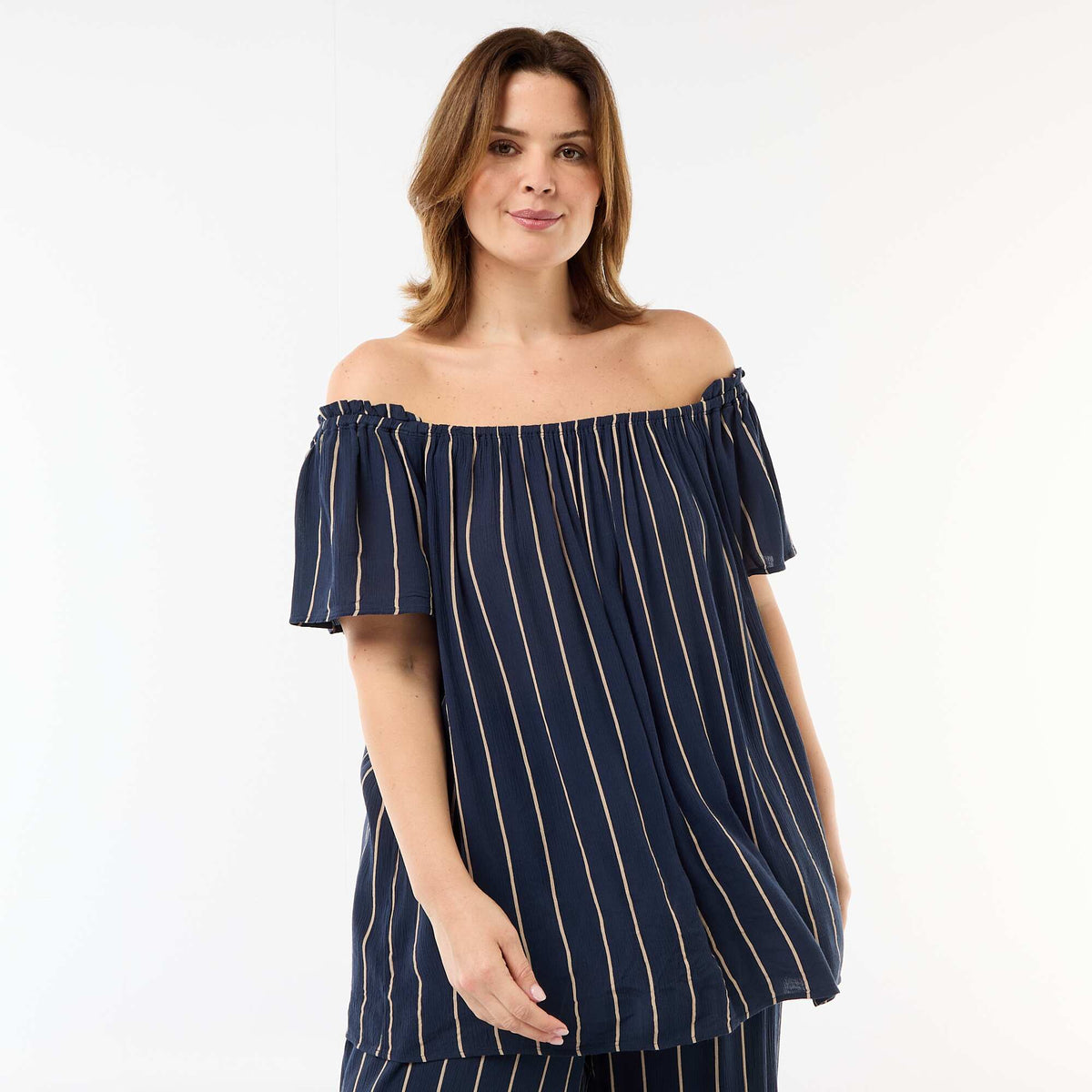 Blouse fluide crêpée à manches courtes BLEU